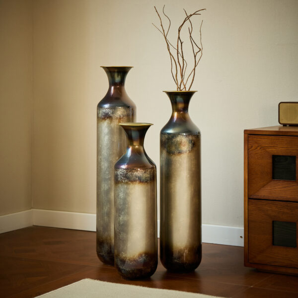 Floor metal vase modern style decoration home droplet shaped white metal vase 3-piece set gorgeous home decoration large glazed metal vase