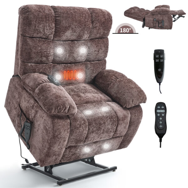 Lift Recliner Chair Heat Massage Dual Motor Infinite Position Up to 350 LBS Large Electric Power Lift Recliners with Power-Remote, Medium-firm and Heavy duty, Brown