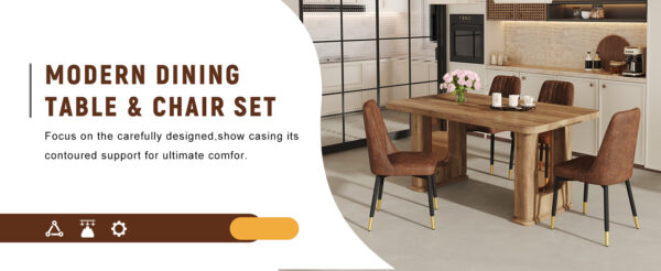 c398738cf2a5422885613f5169df0e44_3b0e4d7455f2432605c2570104ba689f Table and chair set.64.5 x 35.4 Inch Stylish Wood Color Textured Dining Table.Paried With 4 BrownTechnology-Fabric Dining Chairs.Suitable for kitchen,Dining room,etc.