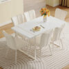55"x31.5"Cream-Style White MDF Dining Table Set with 6 Armless Chairs.MDF Tabletop and metal legs.The backrest of the dining chair has a vertical line design.Adding a warm atmosphere to your family.