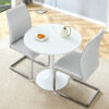 Table and chair set.Hourglass-Shaped Stable Small Round Table -31.9" * 31.9" With 2 Soft and Comfortable Light Gray PU Chair With Arched Metal Silver Leg.Create Your Exclusive Low-Key Luxury Space.