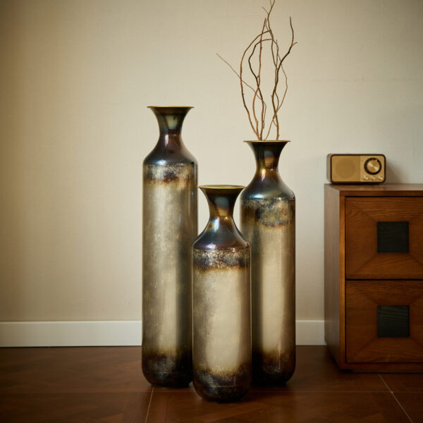 Floor metal vase modern style decoration home droplet shaped white metal vase 3-piece set gorgeous home decoration large glazed metal vase