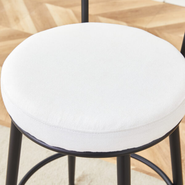 Fashionable and Comfortable - Two Sets of Ergonomic High Legged Bar Chairs,With White Fabric Cushions And a Total Height Of 35.5 Inches.Black And White Classic Color Scheme, Fashionable And Versatile.