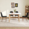 Table and chair set.White Sintered Stone Tabletop, Rubberwood Legs,Foldable Computer Desk, Foldable Desk.Paired With 4 Black Linen-Cotton Material High Resilience Dining Chair with Metal Leg.