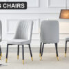 Modern dining chairs are equipped with light gray PU artificial leather backrest cushions and black metal legs, suitable for restaurants,kitchens,and bedrooms.Set of 4pieces (light gray+PU)W1151118943