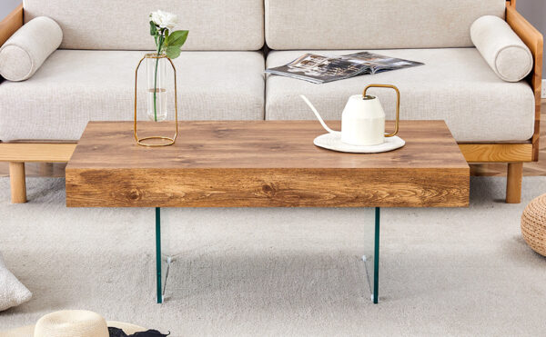 c4665cb9e6504cd8849baace9c532c86_07bf6ff5eaccd5cc41a27b5256a5b07c Natural Style MDF Coffee Table - 39.3"x21.6" with Tempered Glass Legs.Density Board Sticker,Reinforced Glass.