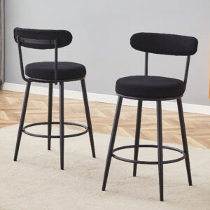 Fashionable and Comfortable - Two Sets of Ergonomic High Legged Bar Chairs, With Black Breathable Fabric Cushions And a Total Height of 35.5 Inches.Pack two in one box.