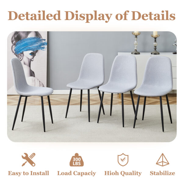 Table and chair set.Black Marble Pattern MDF Dining Table Set - 63"x35.4" with 6 Light Gray Linen Fabric Chairs.Integrated Seat and Backrest,Linen-Cotton Material.Suitable for kitchen,Dining room,etc.