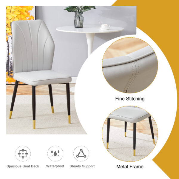c4909b13be2e4826950444e377098eee_ba6e838a1e67ab44d92ef06a5d20bbd9 4 light gray modern dining chairs with stylish PU patterned backrest and black metal legs for a comfortable home experience in the kitchen, bedroom and office.