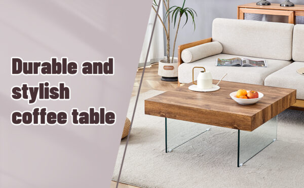c49da9a220104699a6feb4fbf8ea11c7_6941cec11a06440abb0be15f63a3ade3 Natural Style Square MDF Coffee Table - 31.5"x31.5" with Tempered Glass Legs.Density Board Sticker,Reinforced Glass.
