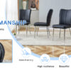 Table and chair set.Elegant Transparent Tempered Glass Dining Set - 71"x35.4" with 8 Black PU Chairs with a vertical stripe design on the backrest.
