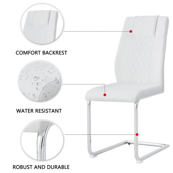 Modern Dining Chairs with Faux Leather Padded Seat Dining Living Room Chairs Upholstered Chair with Metal Legs Design for Kitchen, Living, Bedroom, Dining Room Side Chairs Set of 6 (White+PU )C-001