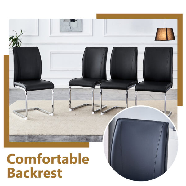 c4fa8164fb954168abbe7806b3dd7436_d06938afc9741d7c488c5659f0fe44c9 Table and chair set.63"*35.4" White Imitation Marble Pattern MDF Dining Table Set - 4 Soft and Comfortable Black PU Chair With Arched Metal Silver Leg.Create Your Exclusive Low-Key Luxury Space.