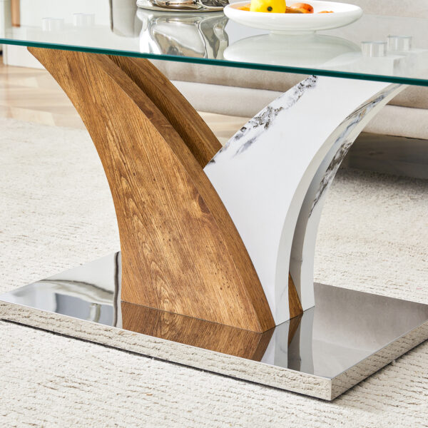 c4fae70df0124b9bb79ea13d7b0a6e6c_ad88ea4b462967dbf68efbea108d63d4 Rectangular Coffee Table.Tempered glass countertop, and artistic MDF legs,perfect for hosting dinners, conferences, home, and office decorations.White and wood,Dining table,Tea Table.Coffee Table.