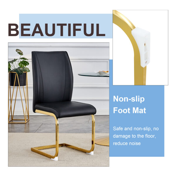 c4fea24311b64531b0d0f1acc7cc1d78_7e49b6d85a2b19a6c010be943a1d07b3 Luxury Simple Arch Chair - Set of 6 BLACK PU Material High Resilience Dining Chair with Arched Metal Gold Leg.Packed In Two Boxes.