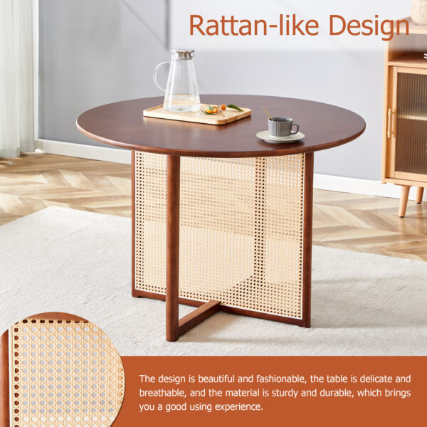 Chinese countryside retro solid wood round table, simple modern imitation rattan table, wooden table, desk. Suitable for dining room, living room, office