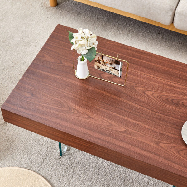 c506283d2d9a42d3a8fb81d5ff5d614e_08072bb3d4cec2e03f65a3a7d8624596 Walnut Colored MDF Coffee Table - 39.3"x21.6" with Tempered Glass Legs.Density Board Sticker,Reinforced Glass Legs.Walnut Colored Texture Sticker.