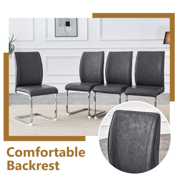 c50e42229cfc4360a6dec1abe22e9f81_1b80211a1e0ca15a4903c6dcc23cee18 Table and chair set.63"*35.4" White Imitation Marble Pattern MDF Dining Table Set - 4 Soft and Comfortable Dark Gray PU Chair With Arched Metal Silver Leg.Create Your Exclusive Low-Key Luxury Space.