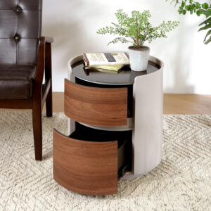 MDF ITALIAN RETRO DOUBLE STORAGE ROUND SIDE TABLE, GRAY BROWN COLOR