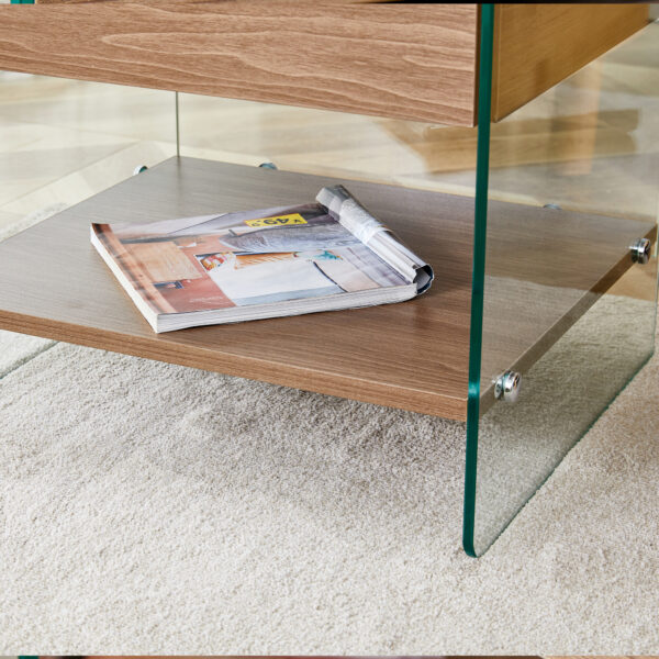 c529fab7075a43bb90dd58fd93af1b64_8f61872b6746073fc336b8e9edc91dc2 Bedside table with drawers. The board surface is MDF sticker, and both sides are transparent tempered glass. The design is simple and elegant, with excellent storage functions.
