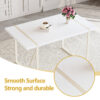 Table and chair set.55"x31.4" Cream-Style White MDF Dining Table Set with 6 White Chairs With Silver Metal Legs.MDF Tabletop and metal frame legs.Adding a warm and gentle atmosphere to your family.