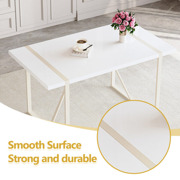 c53084bc5a6b4059908c8e4c46106f23_34c63812cf3bb5793c96d864a9801a26 Table and chair set.55"x31.4" Cream-Style White MDF Dining Table Set with 6 White Chairs With Silver Metal Legs.MDF Tabletop and metal frame legs.Adding a warm and gentle atmosphere to your family.