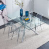 Modern minimalist transparent dining chair, plastic chair, armless crystal chair, Nordic creative makeup stool, negotiation chair, silver plated metal leg 6-piece set, TW-1200