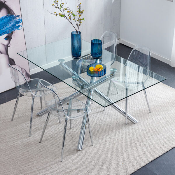 c53ba2e8aaf842949eaeb07d6a77e944_20230114_f3dfc0c5172c8c14f127ac04ae897438 Modern minimalist transparent dining chair, plastic chair, armless crystal chair, Nordic creative makeup stool, negotiation chair, silver plated metal leg 6-piece set, TW-1200