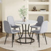 Table and chair set.A Modern Minimalist Circular Dining Table With A Diameter Of 33.3 Inches.Paired With 4 Light Gray Linen-Cotton Material High Resilience Dining Chair with Metal Leg.