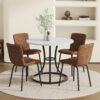 Table and chair set.A Modern Minimalist Circular Dining Table With A Diameter Of 33.3 Inches.Paired With 4 High Quality Brown Dining Chairs Made Of Technology-Fabric.Iron pipe spraying Legs.