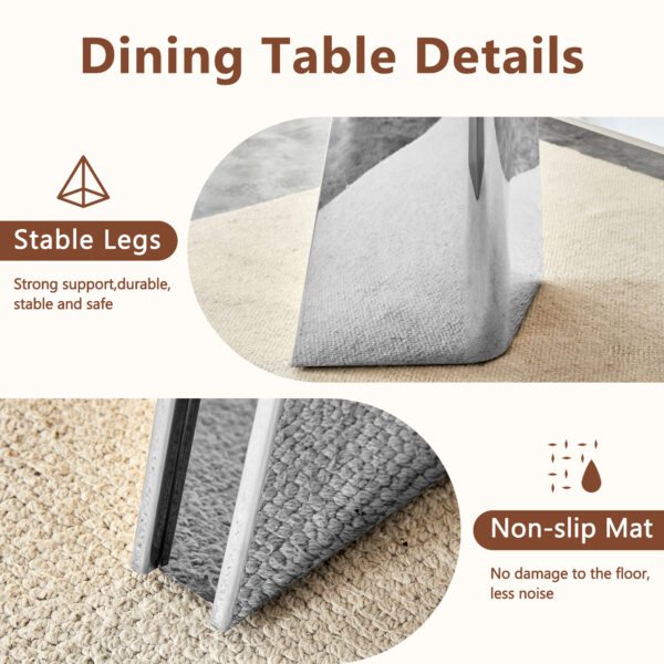 c583882afe91481db82581c5cd71a8e2_90218d91f1baa958c3f5b344427c00a3 63"x31.5x30" Luxurious Snow Mountain Stone Sintered Stone Dining Table with Silver Stainless Steel Butterfly Legs.The tabletop is designed to be scratch and heat resistant.