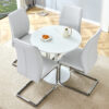 Table and chair set.Hourglass-Shaped Stable Small Round Table -31.9" * 31.9" With 4 Soft and Comfortable Light Gray PU Chair With Arched Metal Silver Leg.Create Your Exclusive Low-Key Luxury Space.