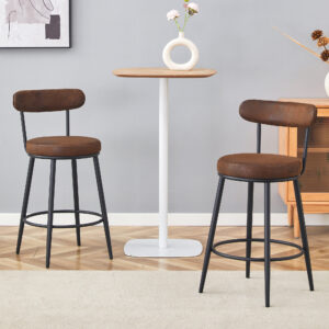 Fashionable and Comfortable - Two Sets Of Rrgonomic High Leg Bar Chairs, With Brown Technology Fabric Cushions That Are Soft And Comfortable,Black Metal Legs. The Total Height is 35.5 Inches.