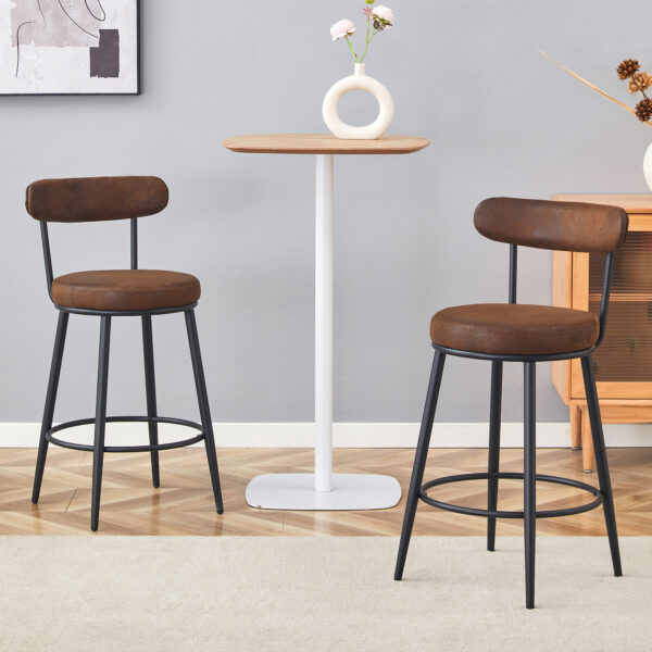 c5b801beb5894724a46edcc249a2c7fa_039da00db5e0226c3f0e7792426c3b32 Fashionable and Comfortable - Two Sets Of Rrgonomic High Leg Bar Chairs, With Brown Technology Fabric Cushions That Are Soft And Comfortable,Black Metal Legs. The Total Height is 35.5 Inches.