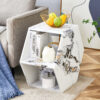 Hexagonal MDF coffee table, characteristic pattern stickers, multi-hole design to give more storage space, simple and convenient design makes it suitable for all kinds of style scenes.