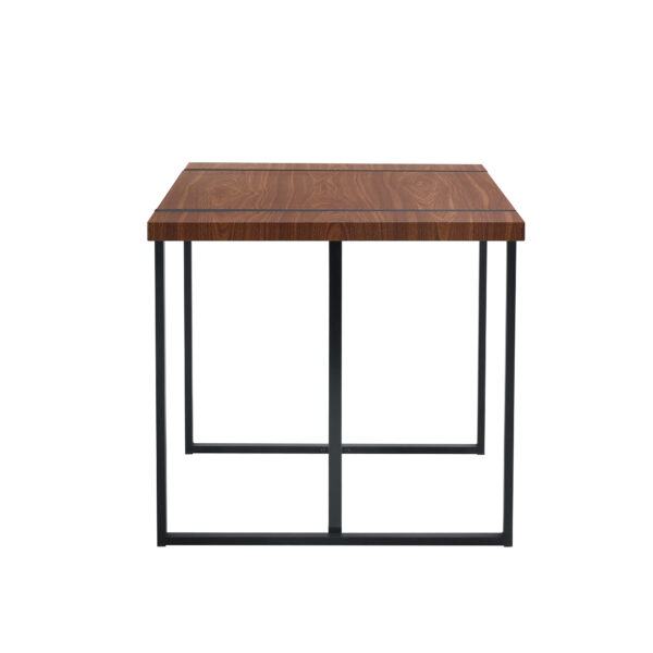 c60c9ff7bc3341f29c6b3b7762e1515b_533dc0fded7074344a6ca12a3dd4163a Industrial Rectangular MDF Walnut Color Wood Grain Dining Table for 4-6 people with 1.5 inch thick MDF top and black metal legs for desks, kitchens, patios, dining rooms.