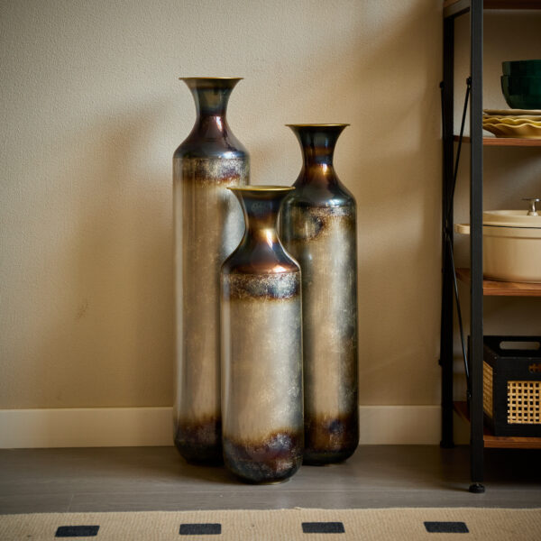 Floor metal vase modern style decoration home droplet shaped white metal vase 3-piece set gorgeous home decoration large glazed metal vase