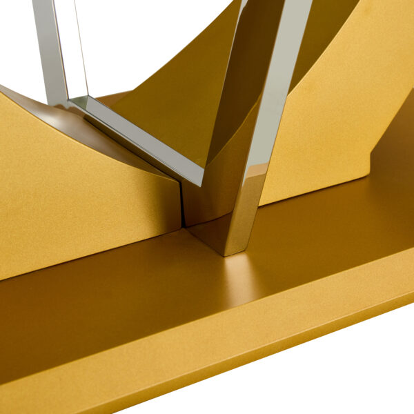 c62ea2c41a744435bdde33a484650ffb_4cc147ca2f27c2d9192671b3ba9627d8 Coffee table.Modern minimalist Tempered glass with sticker desktop ,golden MDF legs and stainless steel decorative columns. Lightweight and easy to move. CT-907