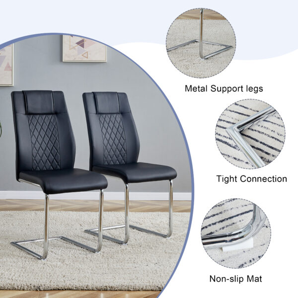 c63ce2d262f449f2b2f3c501ab6bfbba_87b47693b32866d366da334846d08bdb Table and chair set.71''*35.4'' Inch Modern Luxurious Transparent Tempered Glass Dining Table Set with 6 Chairs.Double Fork Silver Metal Table Legs.Black High-quality PU Dining Chairs.