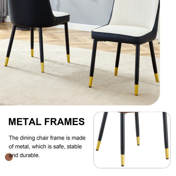 c651aee045f04e1086081a6820593349_aec7f070bbf9d79f34efc4f04b6de427 Modern Two-Tone PU Dining Chairs - White and Black spliced chairs With Gold Decorated Legs.White and Black spliced,Black Metal Legs,Set of 4 chairs.