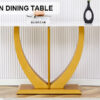 Modern and simple rectangular glass dining table in white with a pattern, 0.39 "white top and gold legs, suitable for entrance and living room.