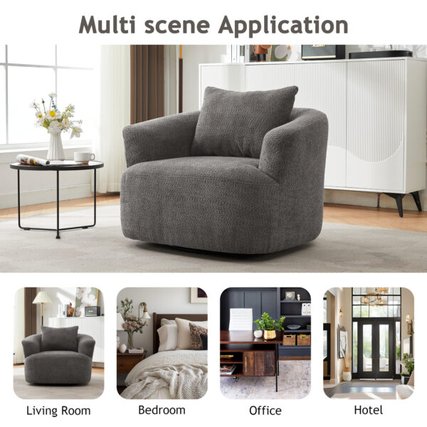 360° Swivel Chair, 38.2" Accent Chair Sofa, Upholstered Swivel Barrel Sofa Chair with a Throw Pillow for Living Room, Bedroom, Office and Hotel, Grey