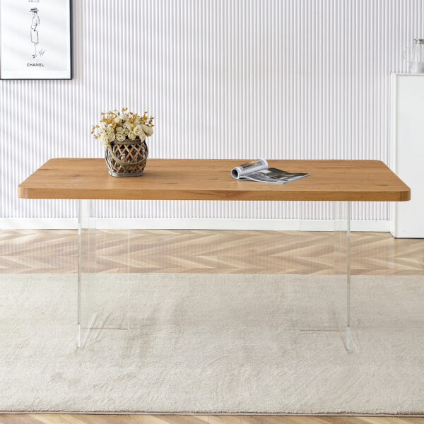 A modern minimalist wooden table with acrylic legs and rectangular tables. Computer desk. Dining table. Suitable for restaurants, living rooms, and kitchens. F-1298