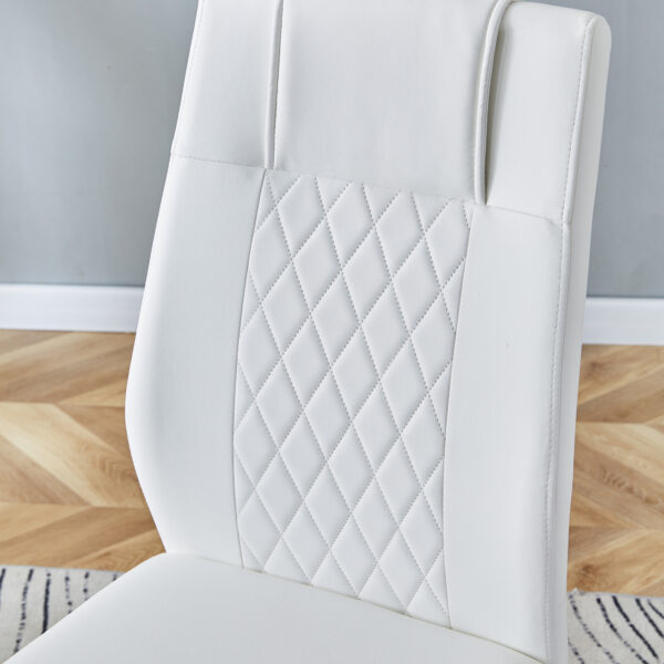 c711a5c4e5774922a3f42dd687459799_1f2e2e93704e91f40fb131c1828e3082 Table and chair set.71''*35.4'' Inch Modern Luxurious Transparent Tempered Glass Dining Table Set with 6 Chairs.Double Fork Silver Metal Table Legs.White High-quality PU Dining Chairs.