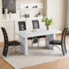Table and chair set.63"*35.4" White Imitation Marble Pattern MDF Dining Table Set - 4 PU Chair With Black Saddleback, Geometric Pattern Backrest,Silver Curved Metal Leg..Suitable For Various Scenes.
