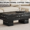 Modern Simple Black Marble Texture MDF Coffee Table - 43.3"x21.6"x17.2" Practical Model.Making it an ideal addition to any living room or apartment.W1151134965