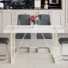 Table and chair set.55"x31.4" Cream-Style White MDF Dining Table Set with 4 Dark Gray Chairs With Silver Metal Legs.MDF Tabletop and metal frame legs.Adding a warm atmosphere to your family.