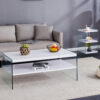 Three-tier bedside table and bunk coffee table set. Made of MDF with white stickers and clear tempered glass on both sides. The design is simple and elegant, with powerful storage functions