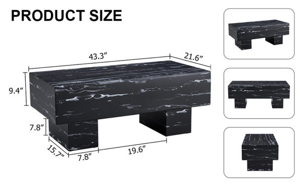 c77c5f0eccec4ec0a4d37d05cf9ded05_20240123_c10b41a169657187e02c76d589f94462 The black coffee table has patterns. Modern rectangular table, suitable for living rooms and apartments. 43.3"*21.6"*17.2"