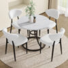 Table and chair set.A Modern Minimalist Circular Dining Table With A Diameter Of 33.3 Inches.Paired With 4 White Minimalist Ergonomic Dining Chair, With A Curved Backrest For Comfortable Design.
